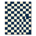 Modern Navy and Cream Distorted Checkered Rug