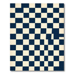 Modern Navy and Cream Distorted Checkered Rug