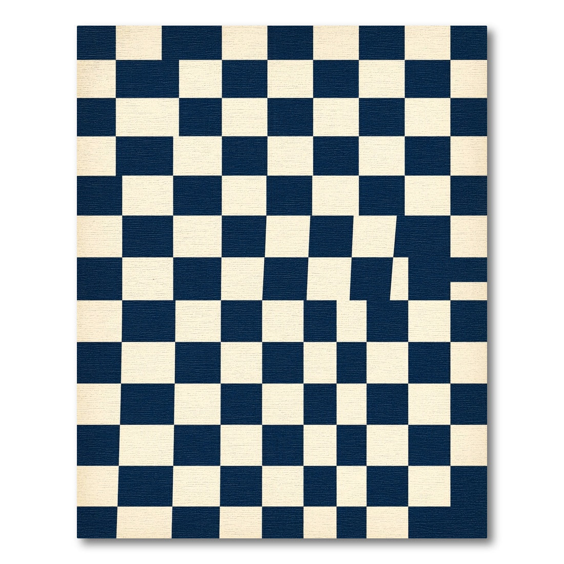 Modern Navy and Cream Distorted Checkered Rug