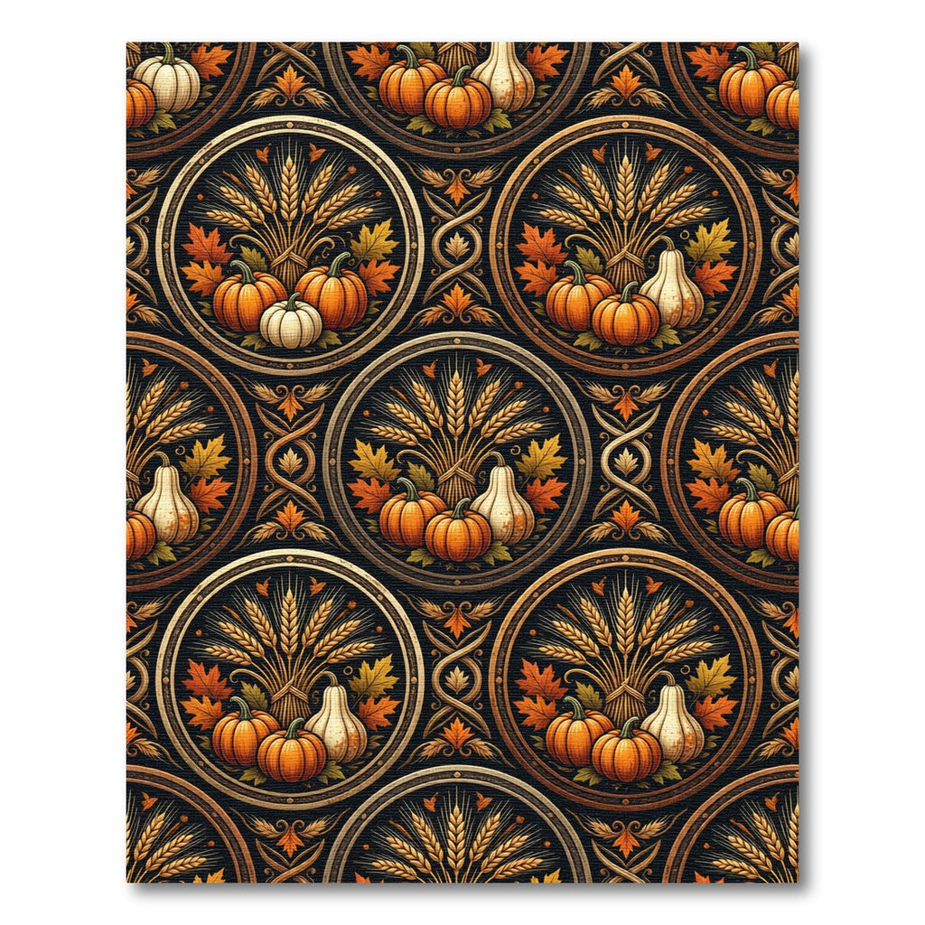 Autumn Harvest Wheat and Pumpkin Medallion Rug
