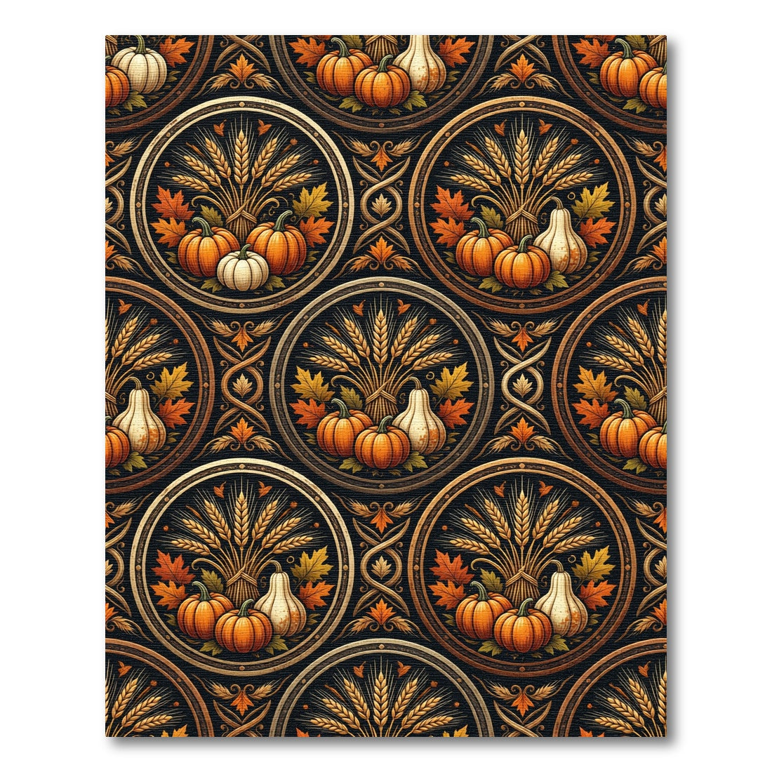 Autumn Harvest Wheat and Pumpkin Medallion Rug