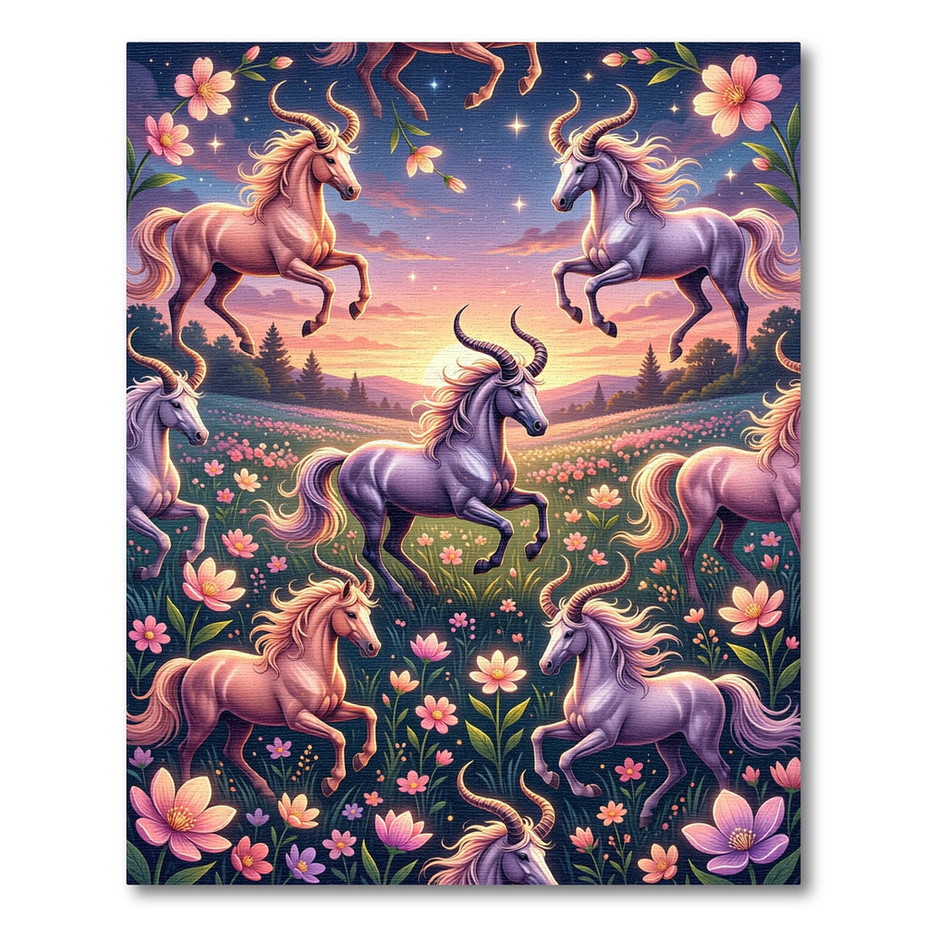 Ethereal Unicorn Meadow with Pastel Florals Rug