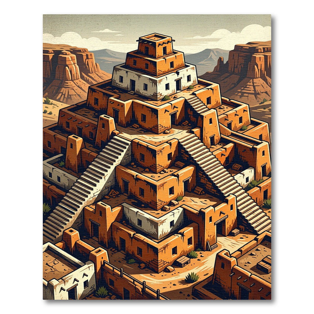 Terracotta Pueblo Village Stairway Rug