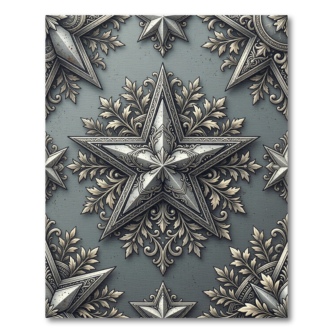 Ornate Silver Ornamental Star Embellishment Rug