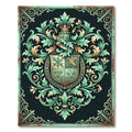 Ornate Emerald Foliage Heraldic Crest Rug