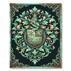 Ornate Emerald Foliage Heraldic Crest Rug