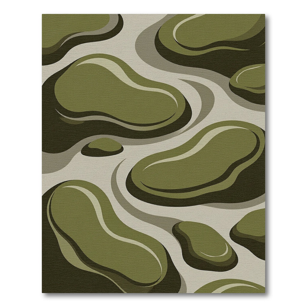 Olive Green Abstract Blob Flow Rug