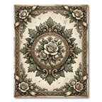 Antique Cream Rose Floral Medallion Rug