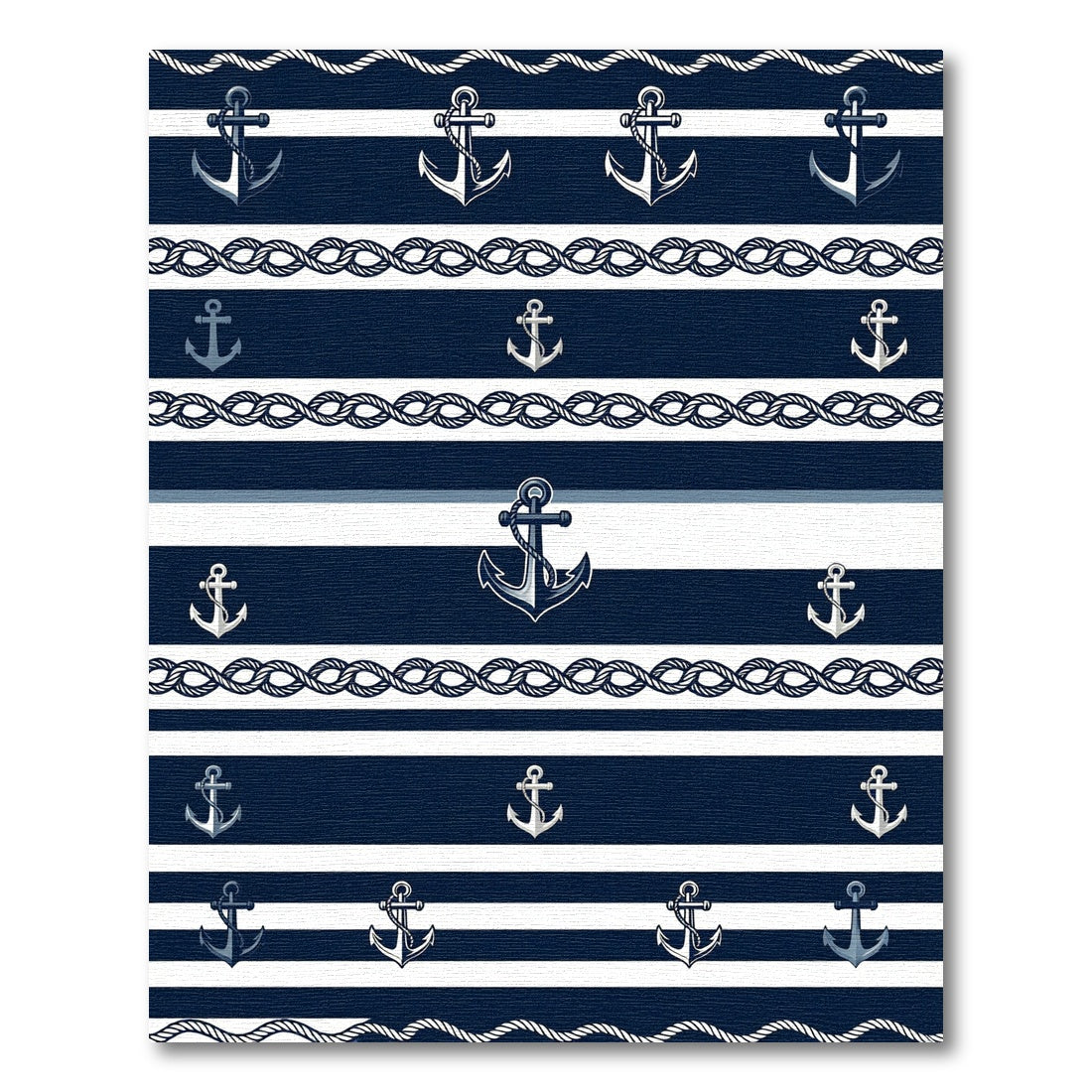 Navy Nautical Anchor Rope Striped Rug