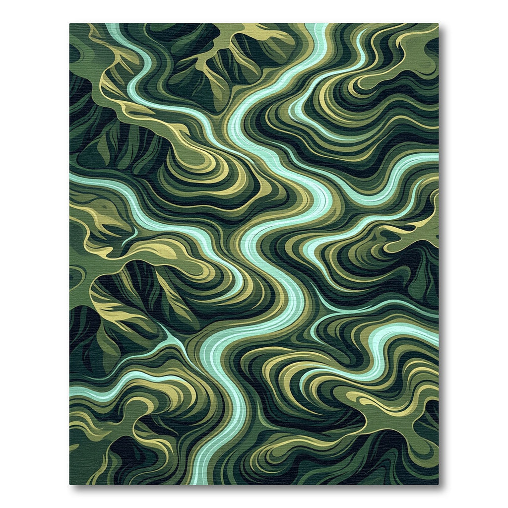 Earthy Teal Winding River Landscape Rug