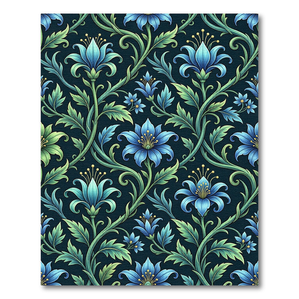 Elegant Blue Swirling Floral Botanical Rug