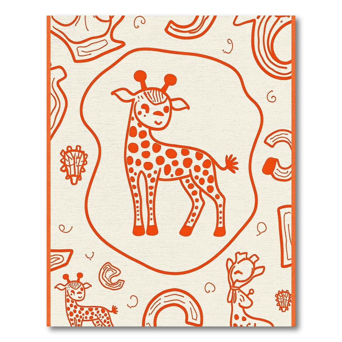 Playful Orange Giraffe Safari Scene Rug