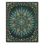 Teal and Gold Radiant Floral Mandala Rug