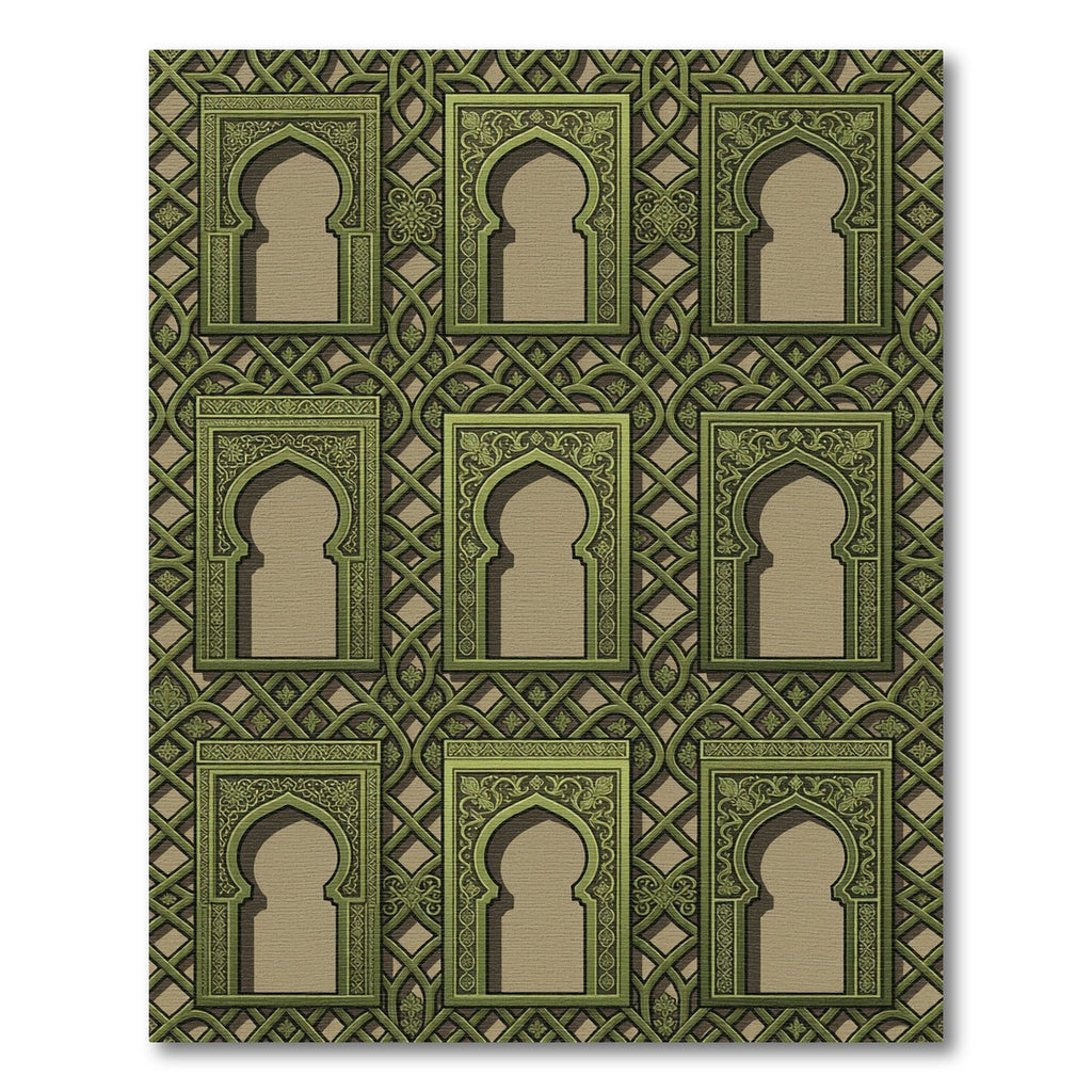Ornate Green Arched Window Composition Rug