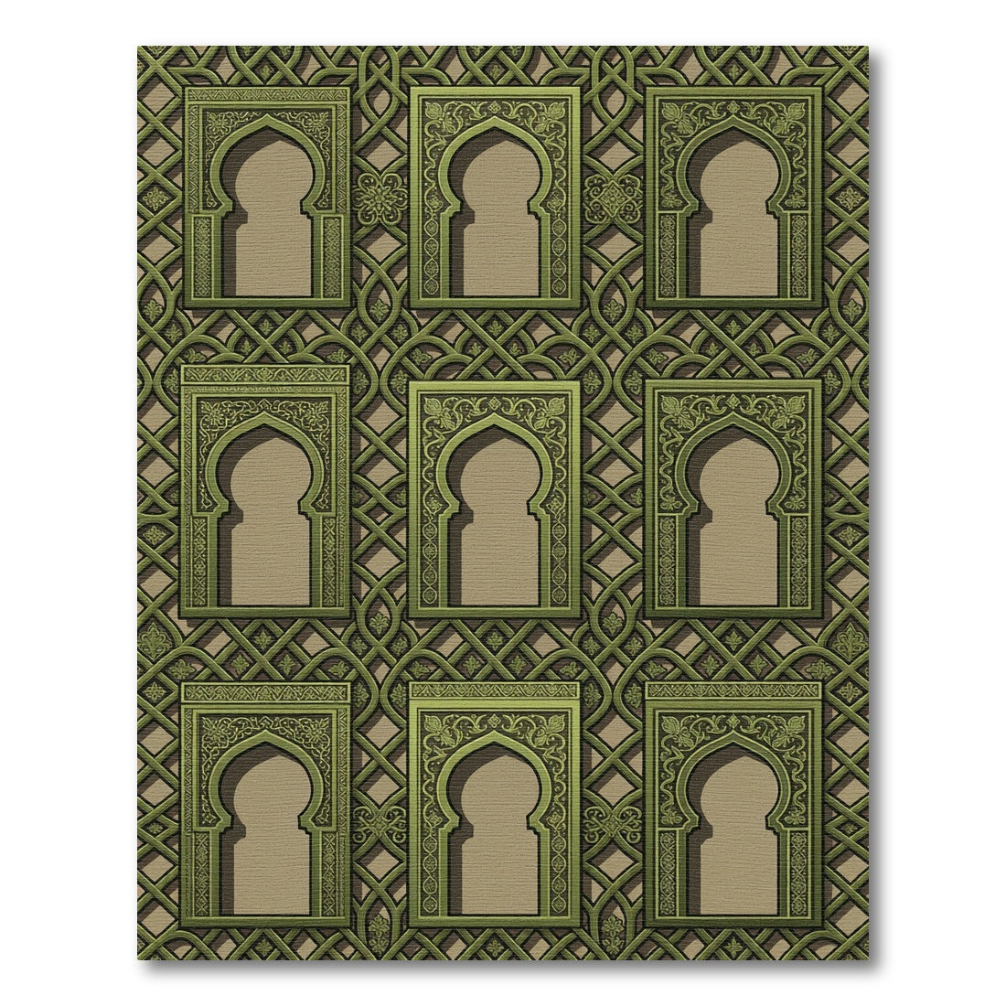 Ornate Green Arched Window Composition Rug
