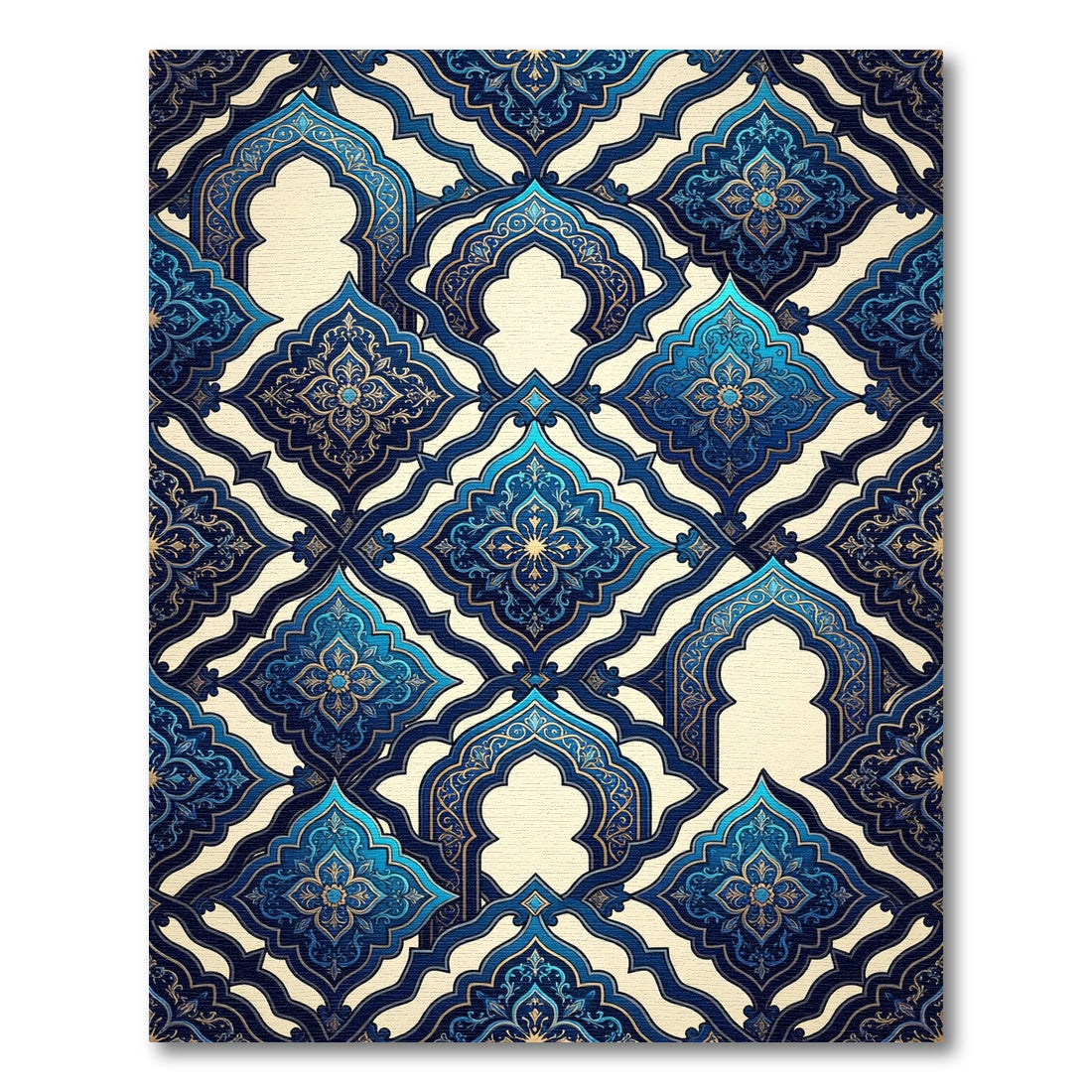 Intricate Deep Blue Arabesque Tile Rug