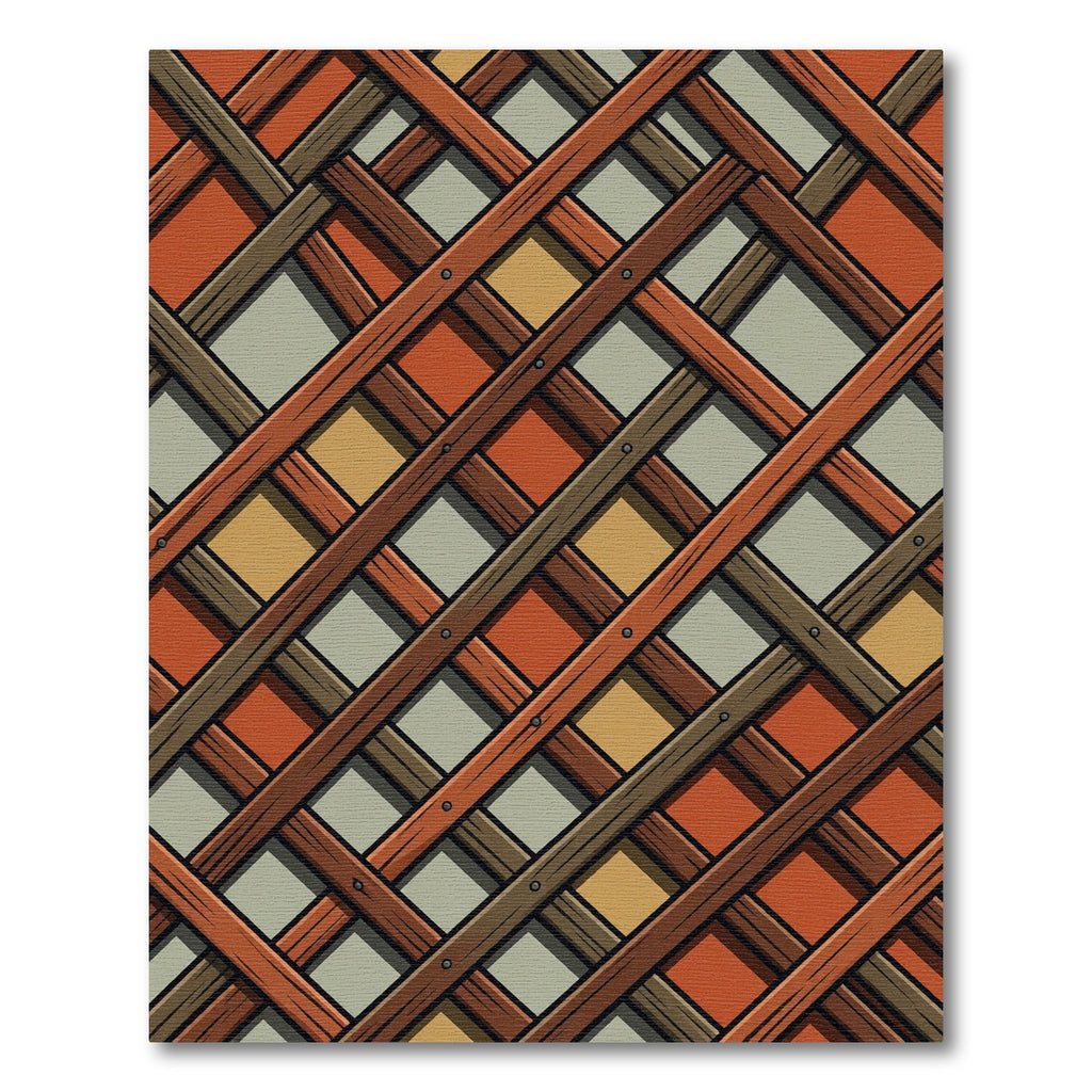 Rustic Autumn Lattice Geometric Check Rug