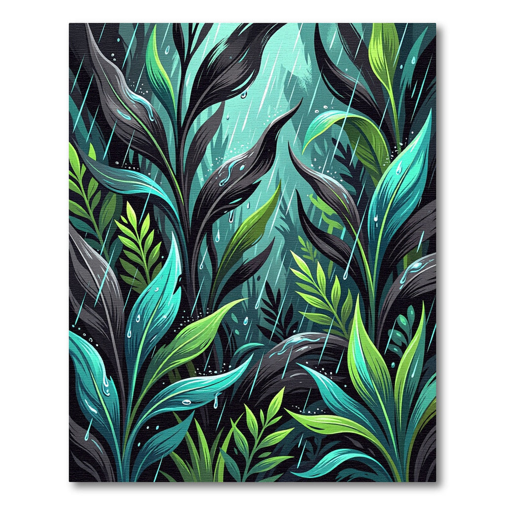 Lush Teal Tropical Rain Foliage Rug