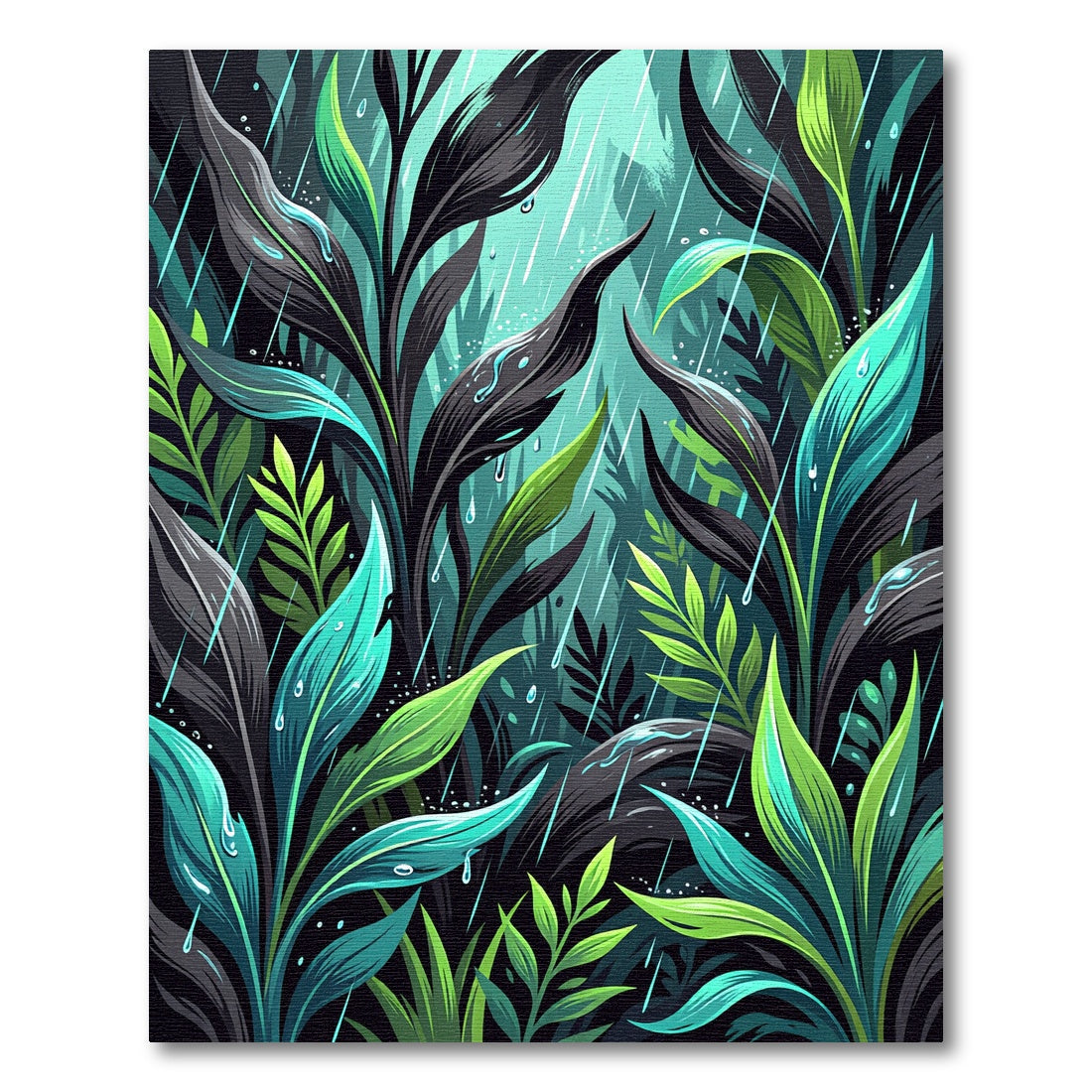 Lush Teal Tropical Rain Foliage Rug