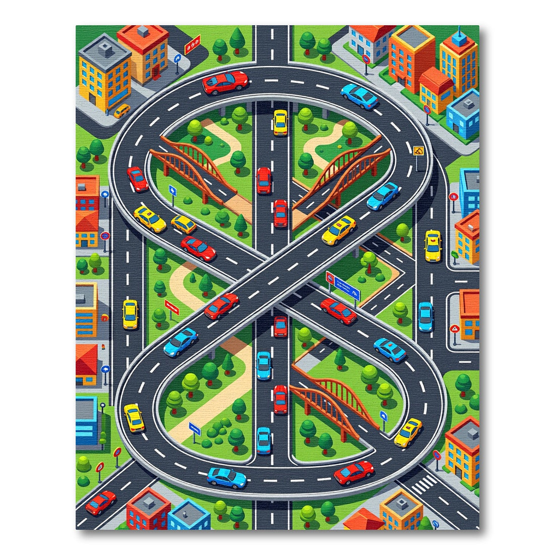 Vibrant City Highway Interchange Activity Roadway Rug
