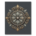 Ornate Gold and Silver Scroll Medallion Rug