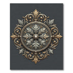 Ornate Gold and Silver Scroll Medallion Rug