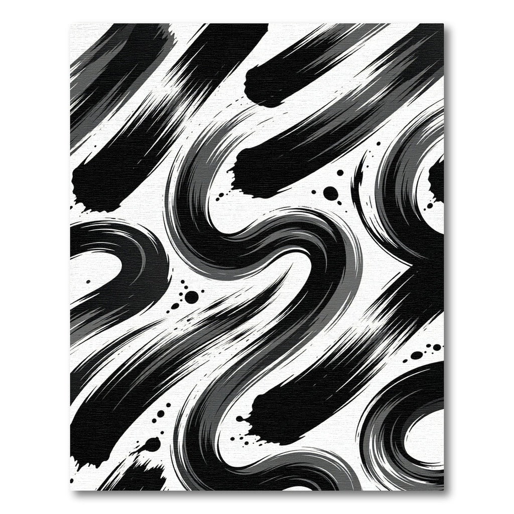 Modern Black White Abstract Brush Stroke Rug