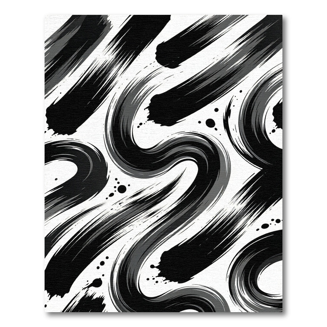Modern Black White Abstract Brush Stroke Rug