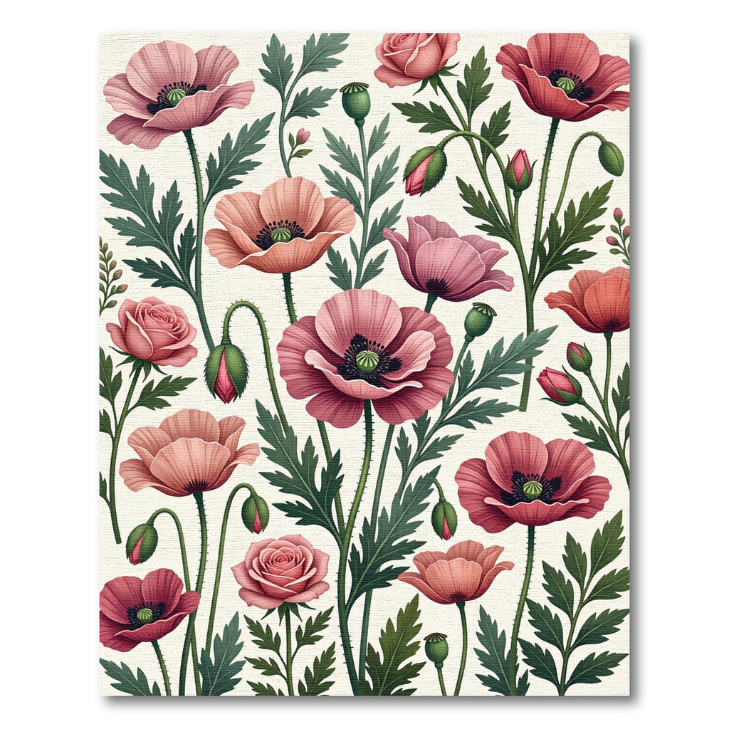 Blush Pink Poppy and Rose Garden Rug