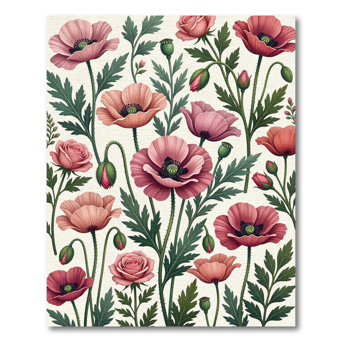 Blush Pink Poppy and Rose Garden Rug