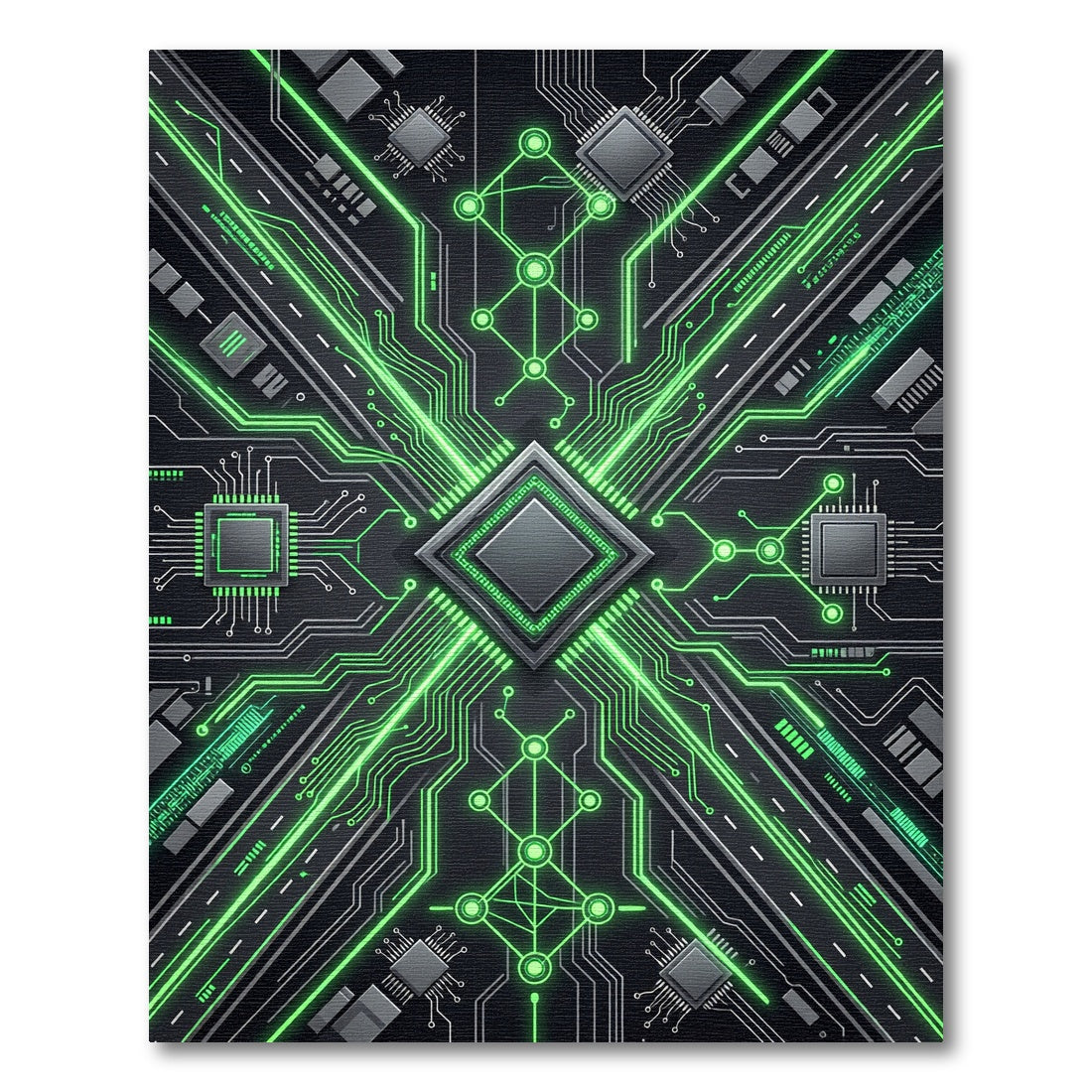 Cyber Neon Circuitry Radiant Grid Rug