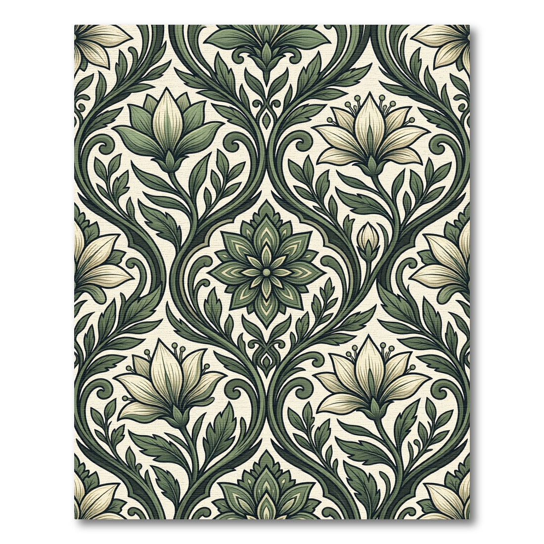 Elegant Sage Green Victorian Botanical Tapestry Rug