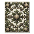 Ornate Golden Scallop Leaf Scroll Rug