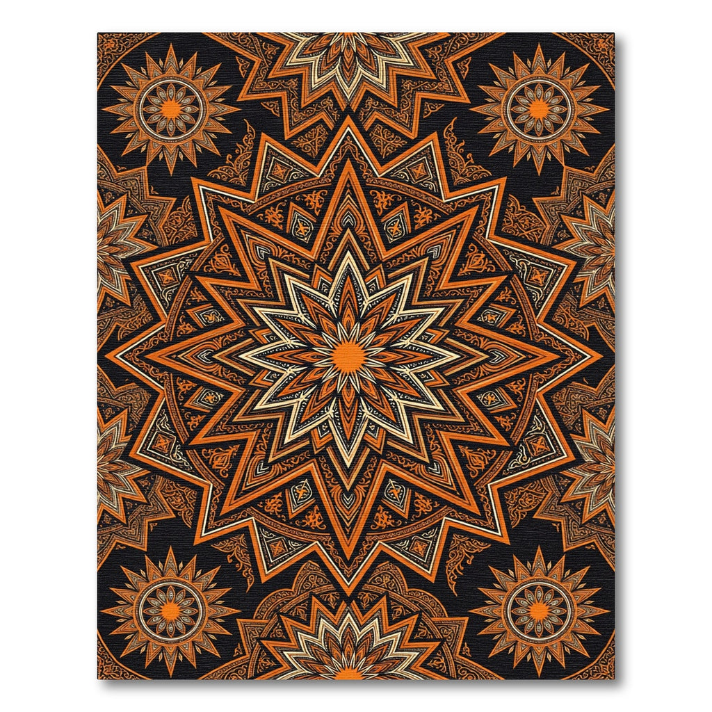 Orange Starburst Mandala Repeating Pattern Rug