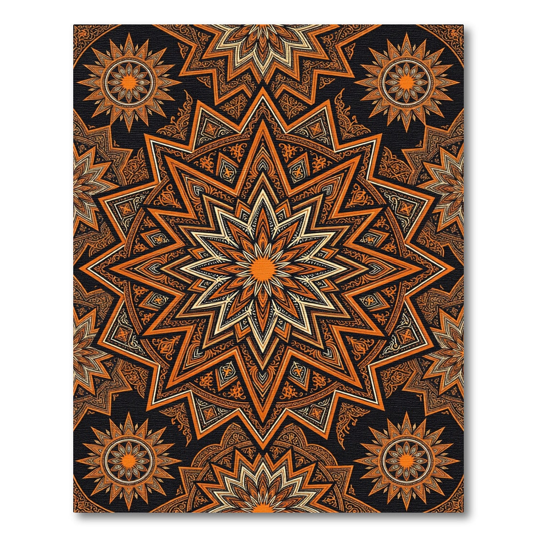 Orange Starburst Mandala Repeating Pattern Rug