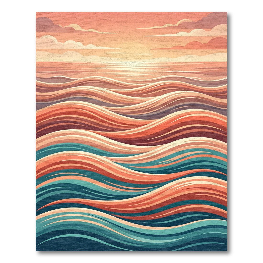Sunset Coral Teal Wave Landscape Rug