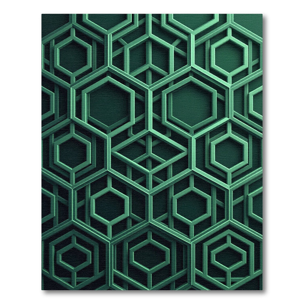 Deep Emerald Geometric Hexagon Web Rug