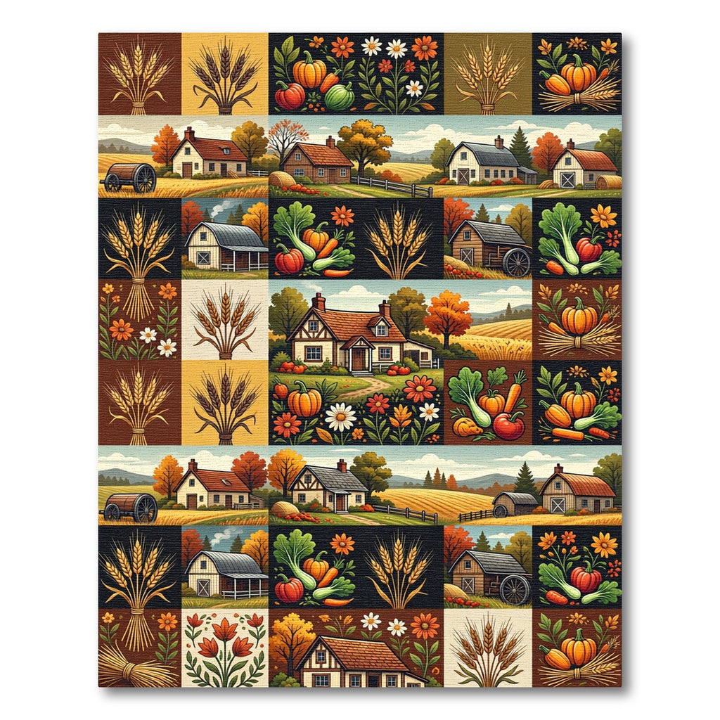 Autumnal Harvest Farmhouse Patchwork Decor Rug