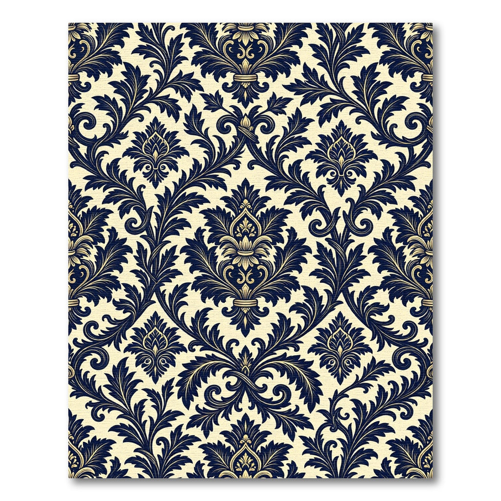 Elegant Navy Blue Damask Scroll Rug