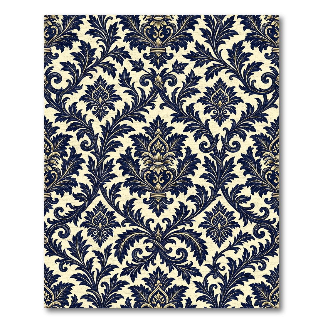 Elegant Navy Blue Damask Scroll Rug