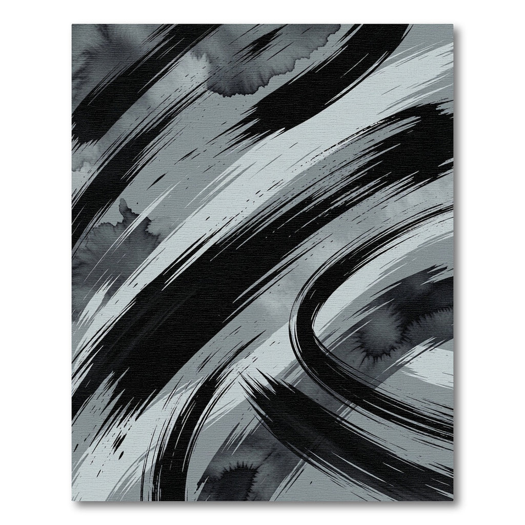 Monochromatic Abstract Ink Brush Stroke Rug