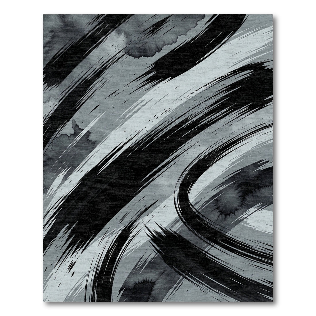 Monochromatic Abstract Ink Brush Stroke Rug