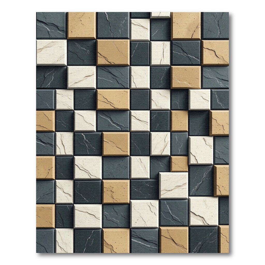 Three Tone Cracked Stone Tile Rug