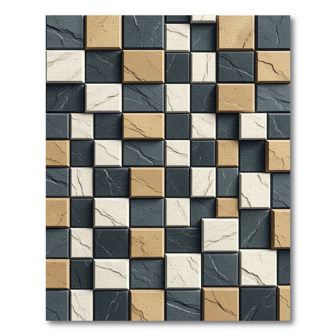 Three Tone Cracked Stone Tile Rug