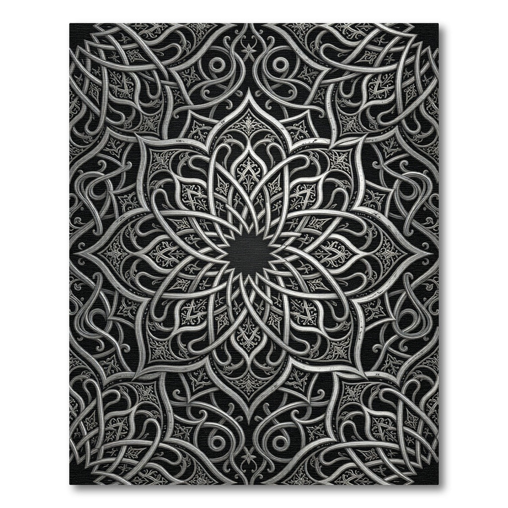 Intricate Silver Monochromatic Filigree Mandala Rug