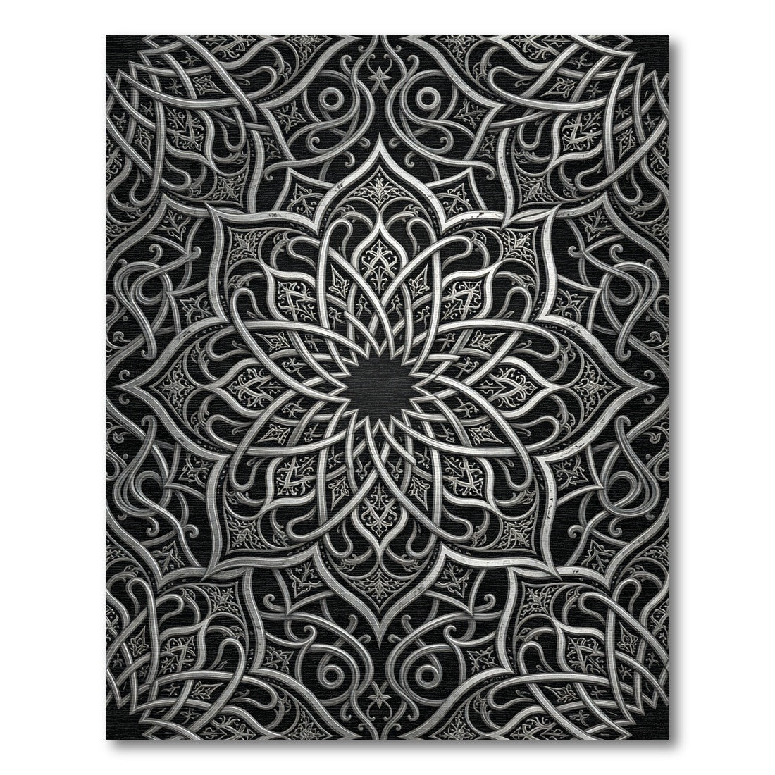 Intricate Silver Monochromatic Filigree Mandala Rug