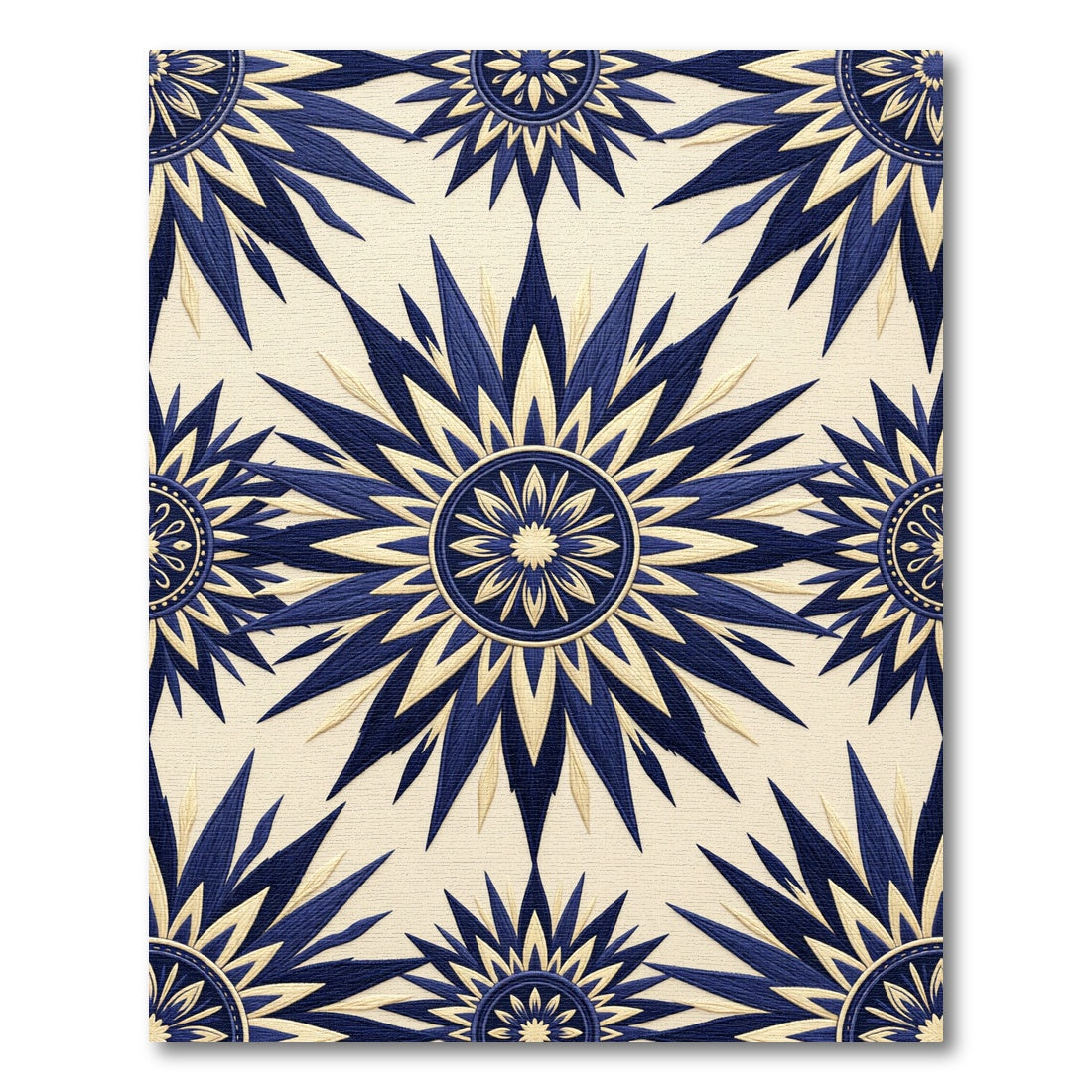 Navy and Cream Celestial Sunburst Rug