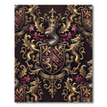 Regal Burgundy Gold Heraldic Crest Tapestry Rug