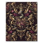 Regal Burgundy Gold Heraldic Crest Tapestry Rug