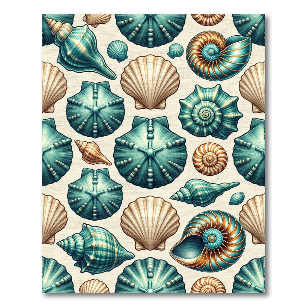 Teal and Cream Coastal Seashell Arrangement Rug